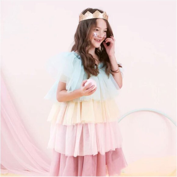 MERI MERI Rainbow Ruffle Princess Dress Girls 5-6 Blue Yellow Pink Layered Tulle - Picture 8 of 8